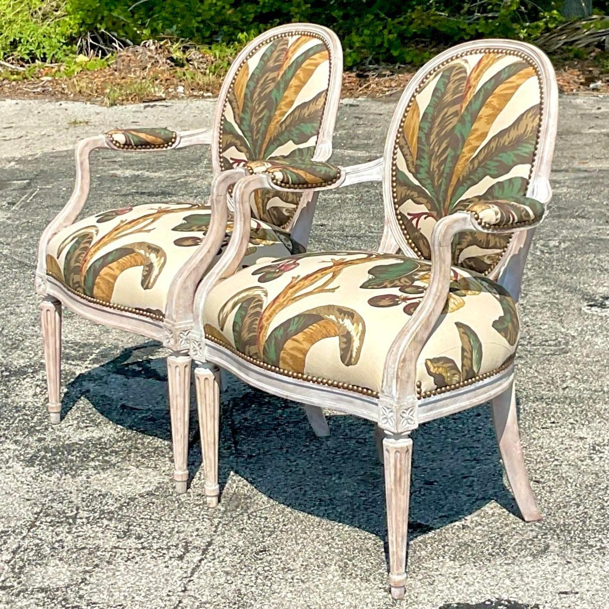 Vintage Regency George III Style Bergere Chairs in Schumacher “Blair House”  3