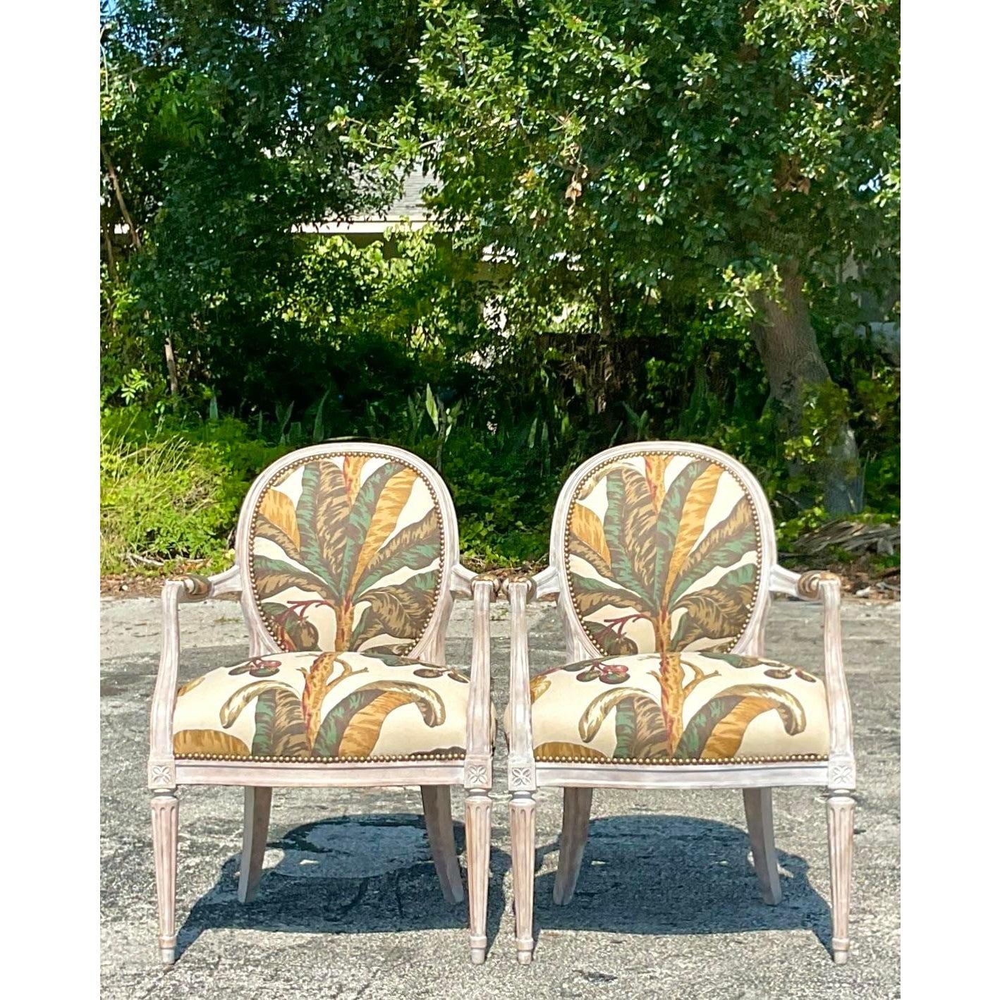 Vintage Regency George III Style Bergere Chairs in Schumacher “Blair House”  1