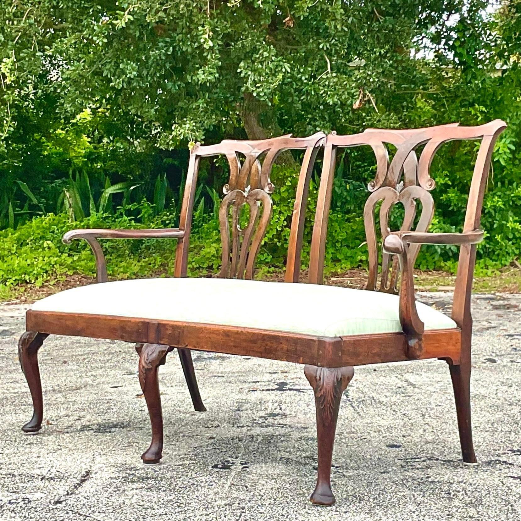American Vintage Regency Georgian Carved Wood Settee For Sale