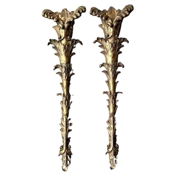Vintage Regency Gesso Over Plaster Wall Pockets - a Pair