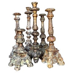 Vintage Regency Gesso Over Wood Altar Candlesticks - Set of 6