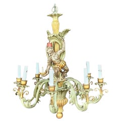 Lustre Vintage Regency Gesso Over Wood Monkey Chandelier