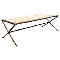 Vintage Regency Gile Bamboo Coffee Table With Coquina Stone Top