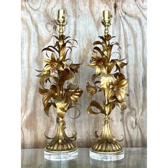 Vintage Regency Gile Lilies Table Lamps, a Pair