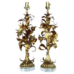 Vintage Regency Gile Lilies Table Lamps, a Pair