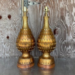 Paire de lampes artichauts d'époque Régence dorée