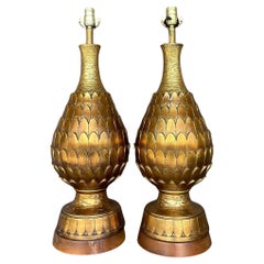 Vintage Regency Gilt Artichoke Lamps - a Pair