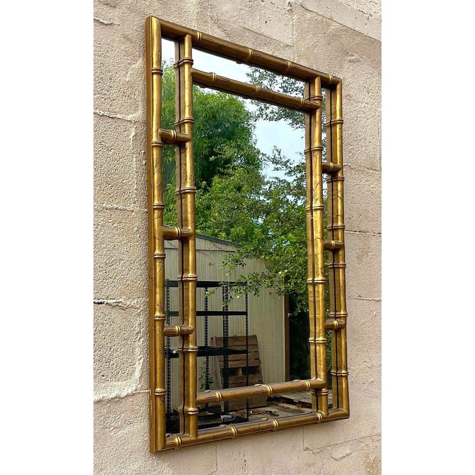 Vintage Regency Gilt Bamboo Mirror In Good Condition For Sale In west palm beach, FL