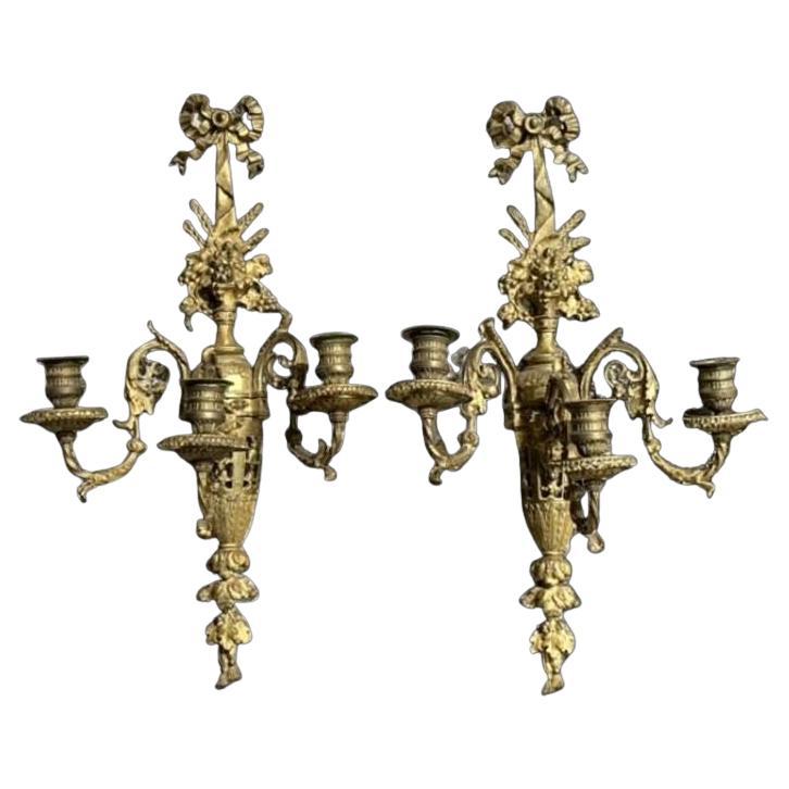 Paire d'appliques à bougies dorées Vintage Regency