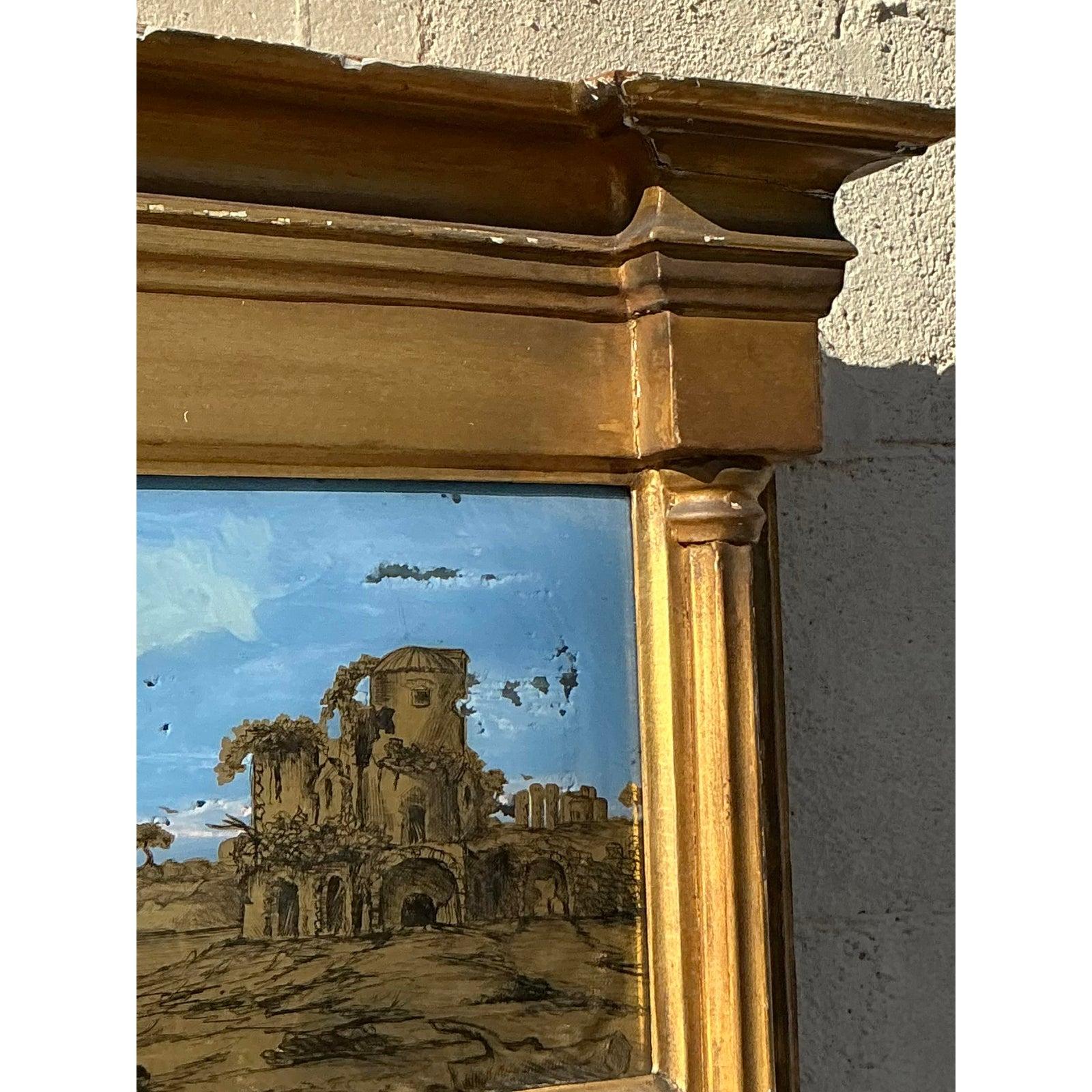 Classique américain Miroir d'églomisé doré Vintage Regency en vente