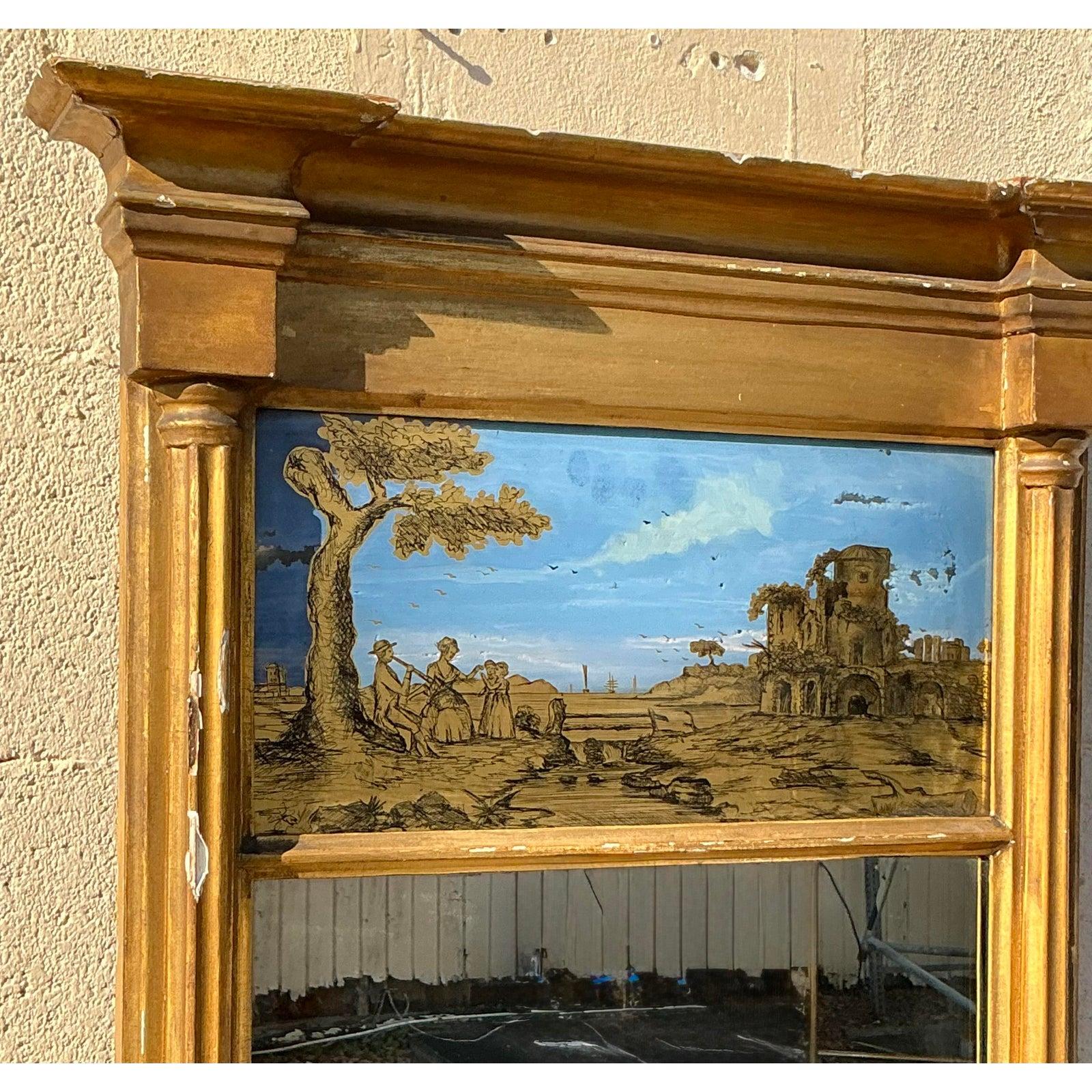 italien Miroir d'églomisé doré Vintage Regency en vente