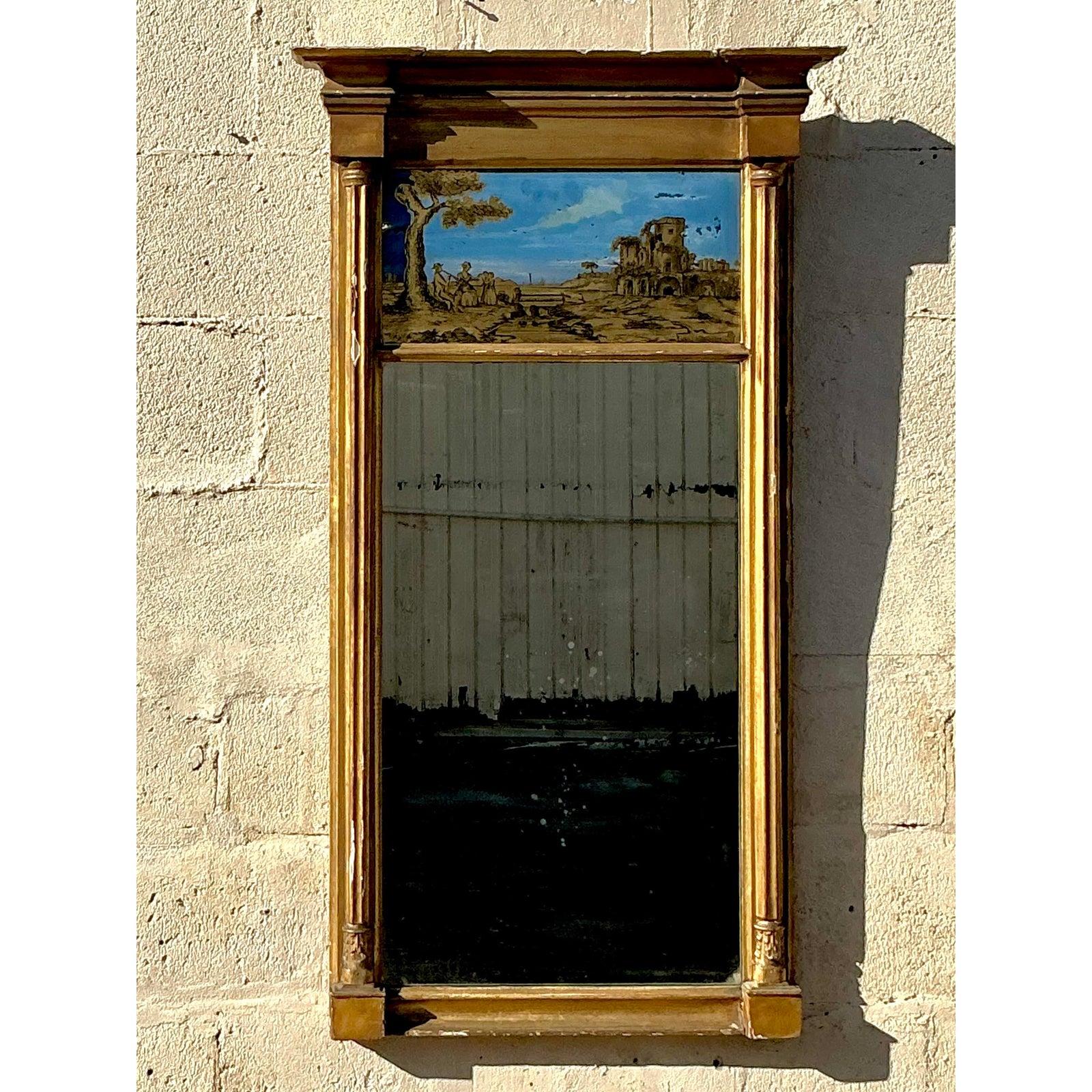 XIXe siècle Miroir d'églomisé doré Vintage Regency en vente
