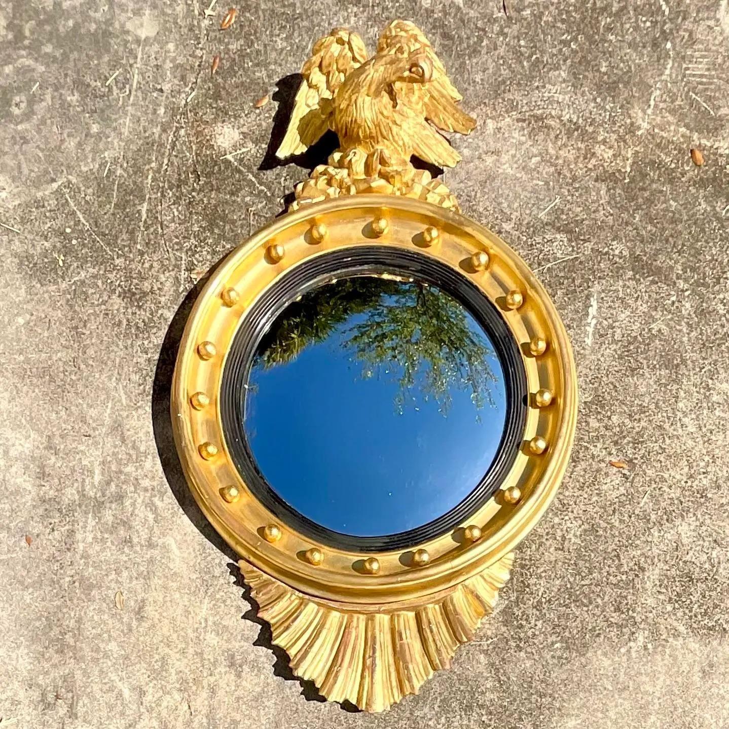 Vintage Regency Gilt Federal Eagle Convex Mirror In Good Condition In west palm beach, FL