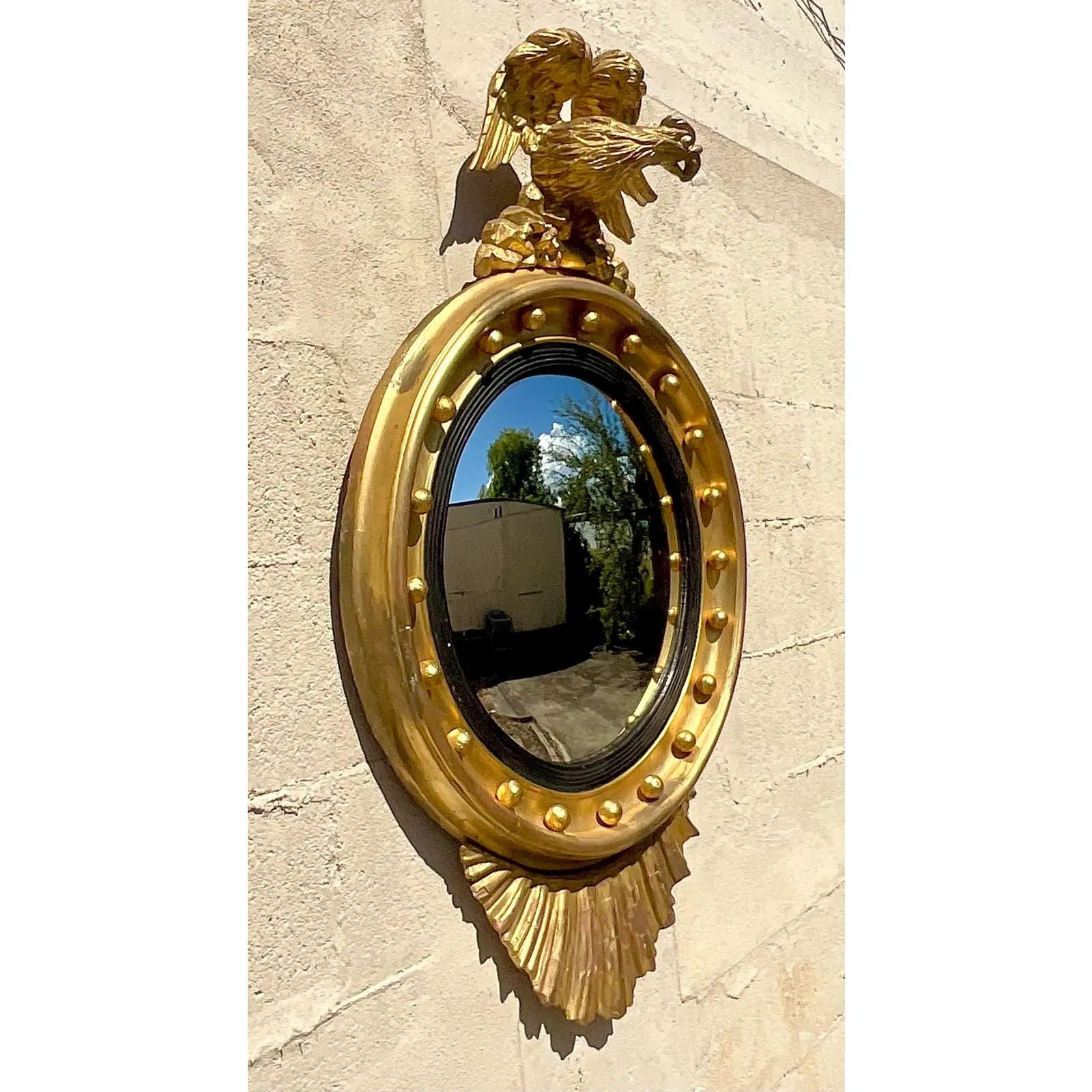 Gesso Vintage Regency Gilt Federal Eagle Convex Mirror