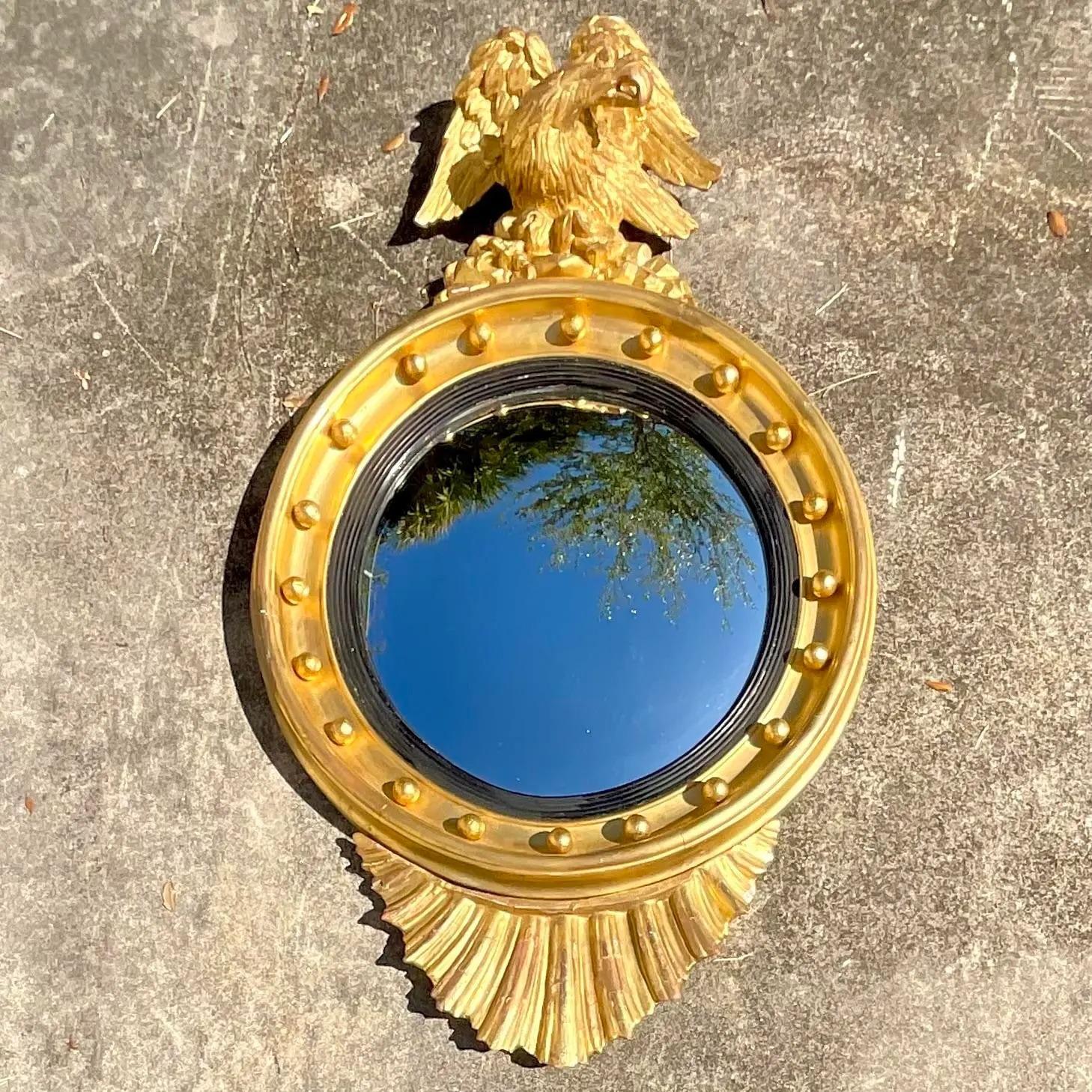 Vintage Regency Gilt Federal Eagle Convex Mirror 1