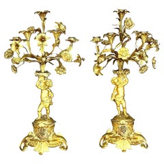 Vintage Regency Gilt Floral Cherub Candelabras - A Pair