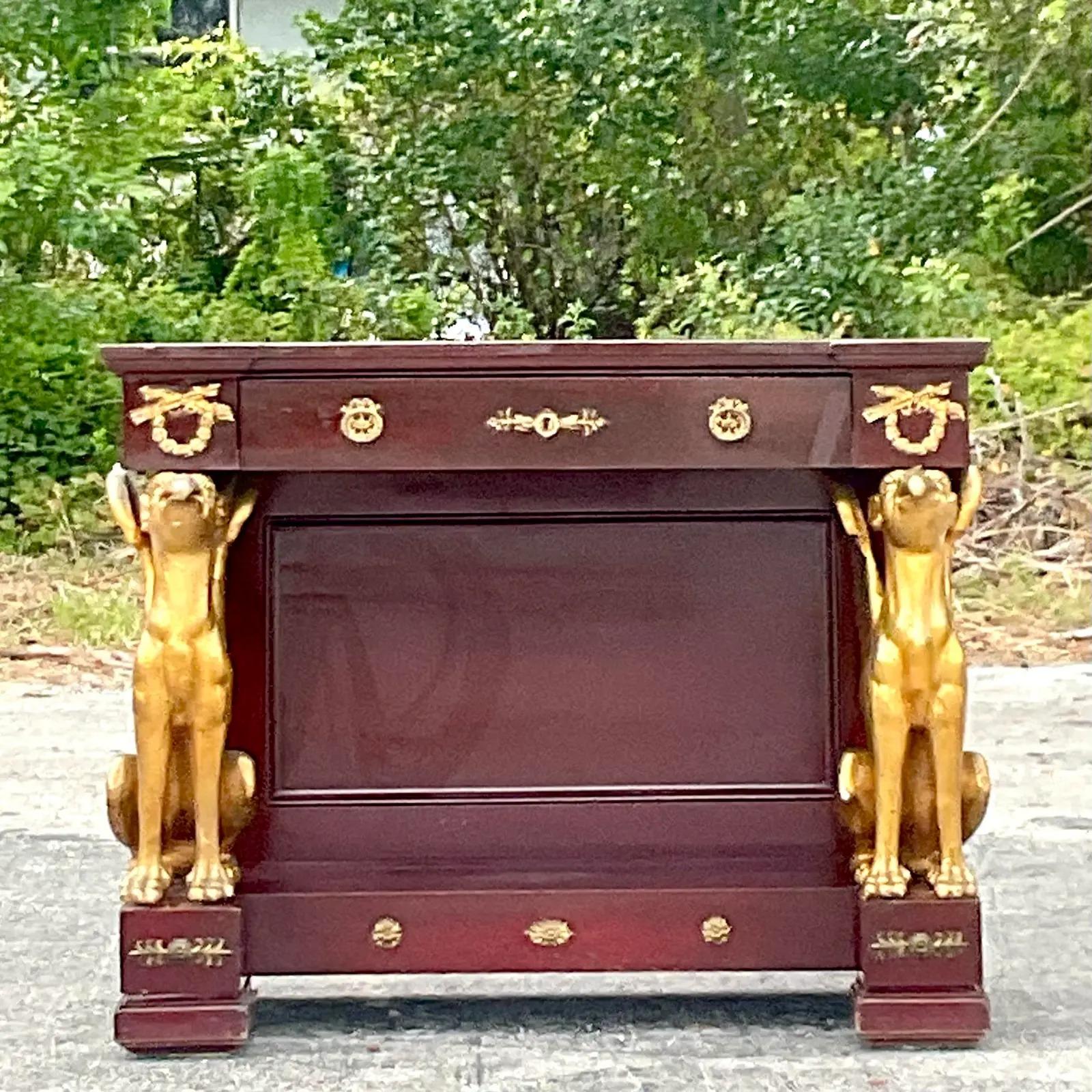 Vintage Regency Gilt Griffin Console Table In Good Condition For Sale In west palm beach, FL