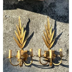 Vintage Regency Gilt Leaf Sconce - A Pair