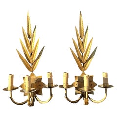 Vintage Regency Gilt Leaf Sconce - A Pair