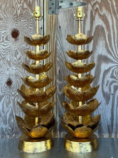 Vintage Regency Gilt Lotus Blossom Lamps After Feldman- a Pair