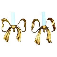 Vintage Regency Gilt Metal Bow Sconces - a Pair