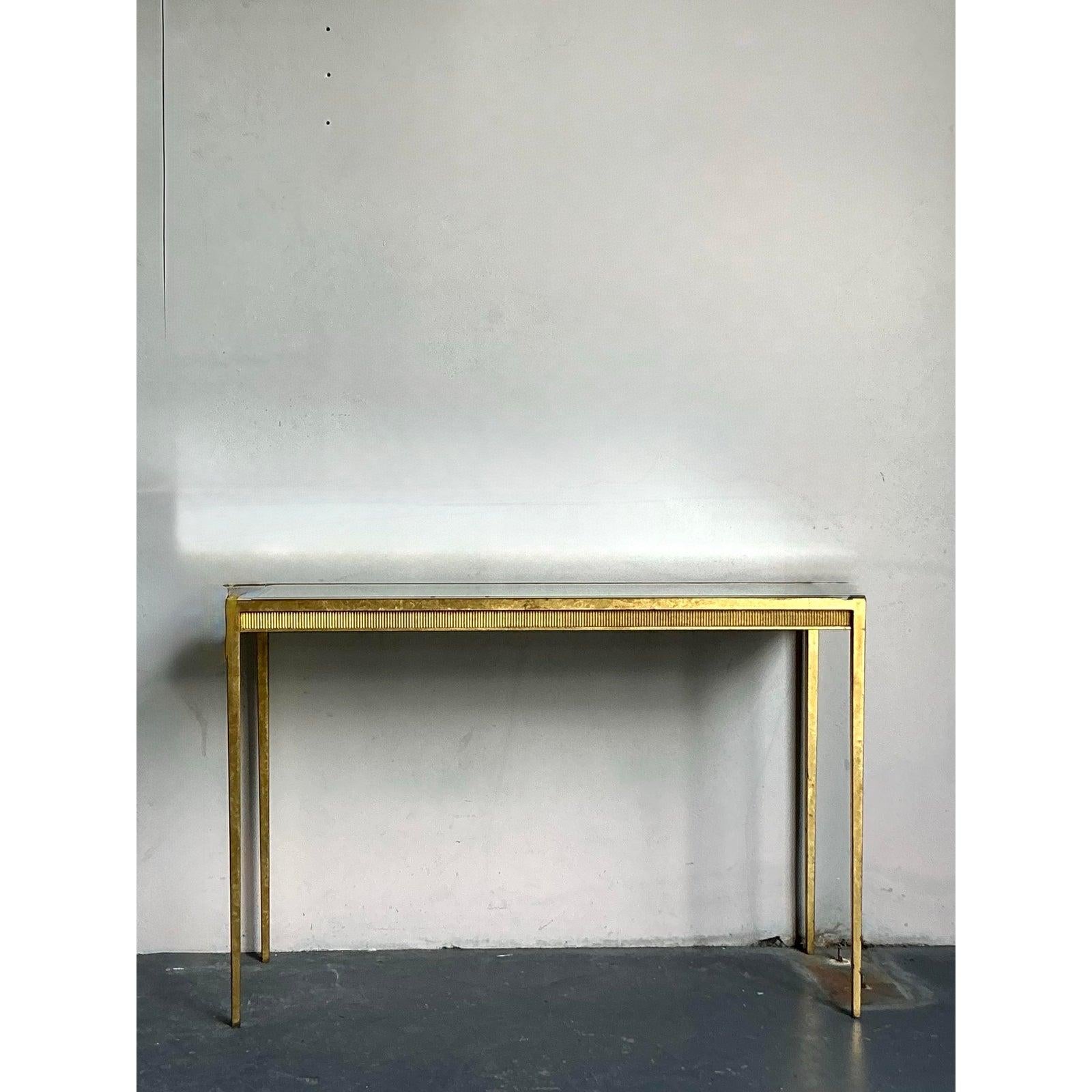 Vintage Regency Gilt Metal Console Table In Good Condition For Sale In West Palm Beach, FL