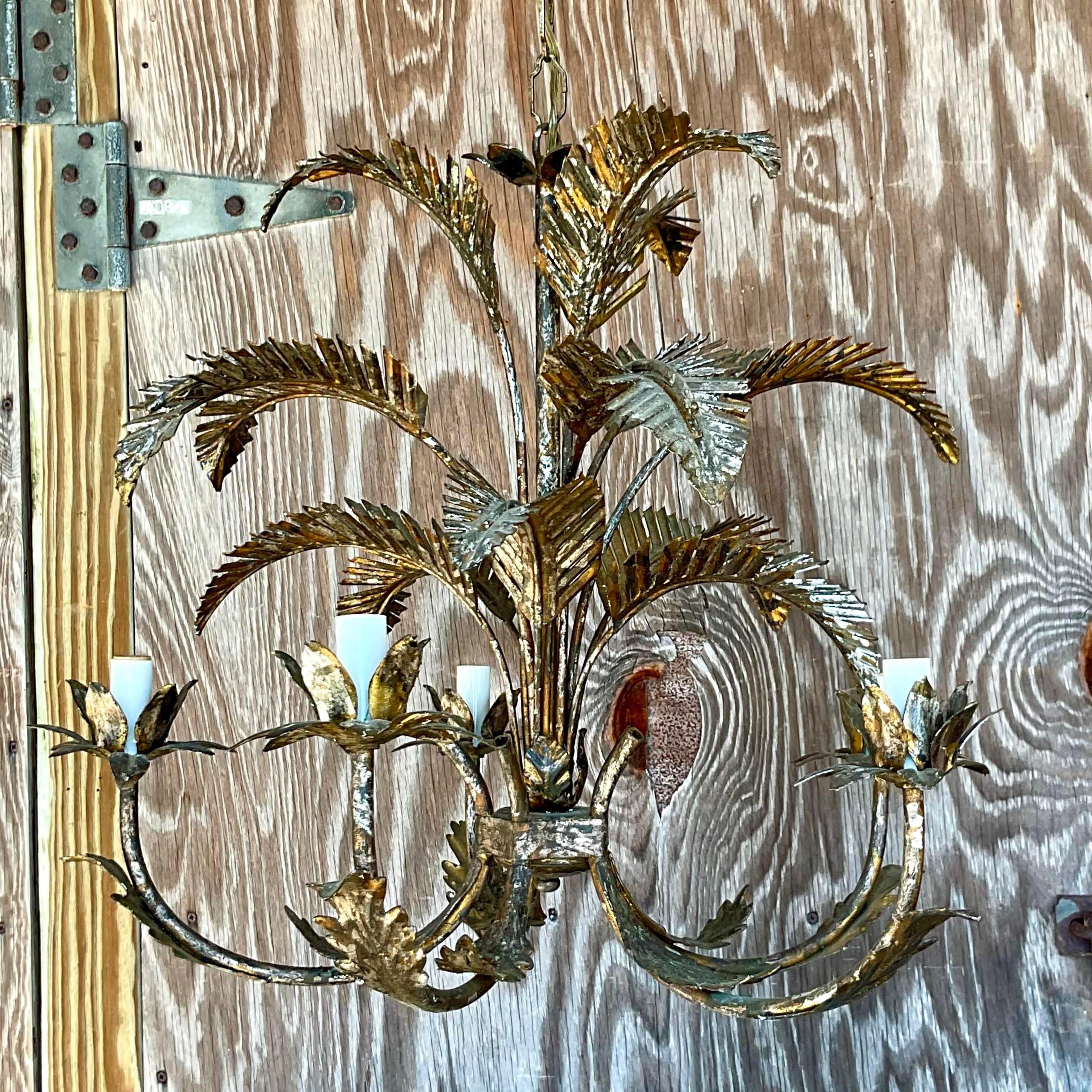Vintage Regency Gilt Palm Frond Chandelier 1