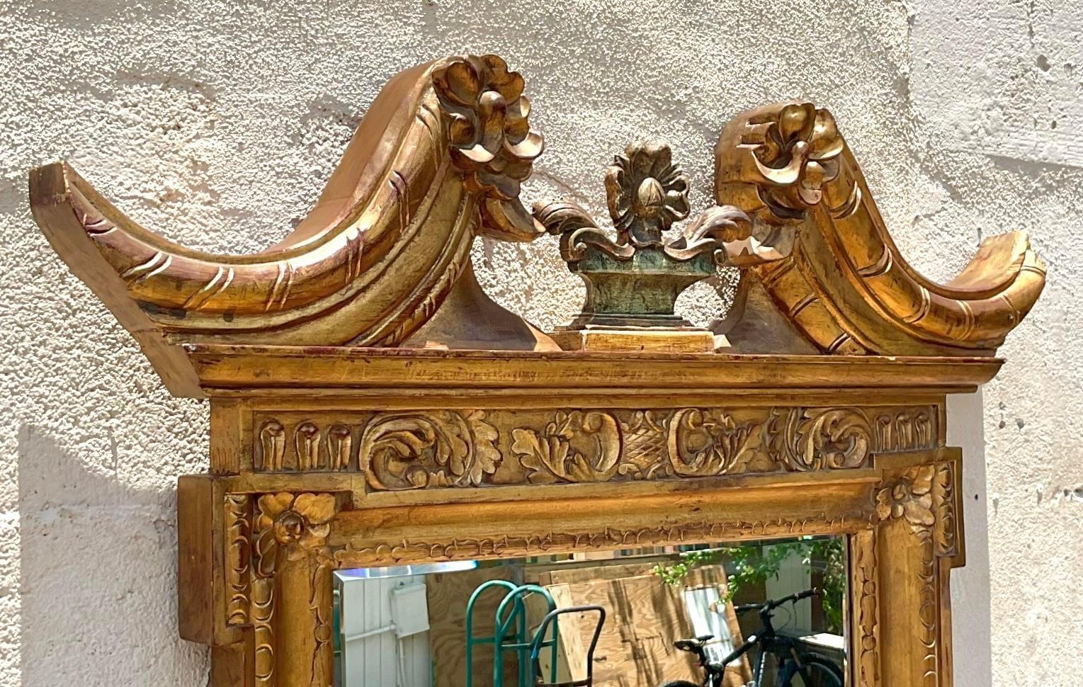 Vintage Regency Gilt Pediment Mirror In Good Condition For Sale In west palm beach, FL