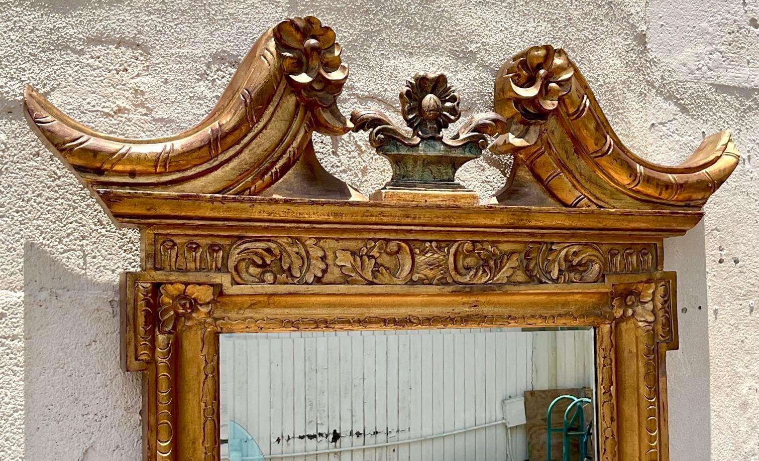 20th Century Vintage Regency Gilt Pediment Mirror For Sale