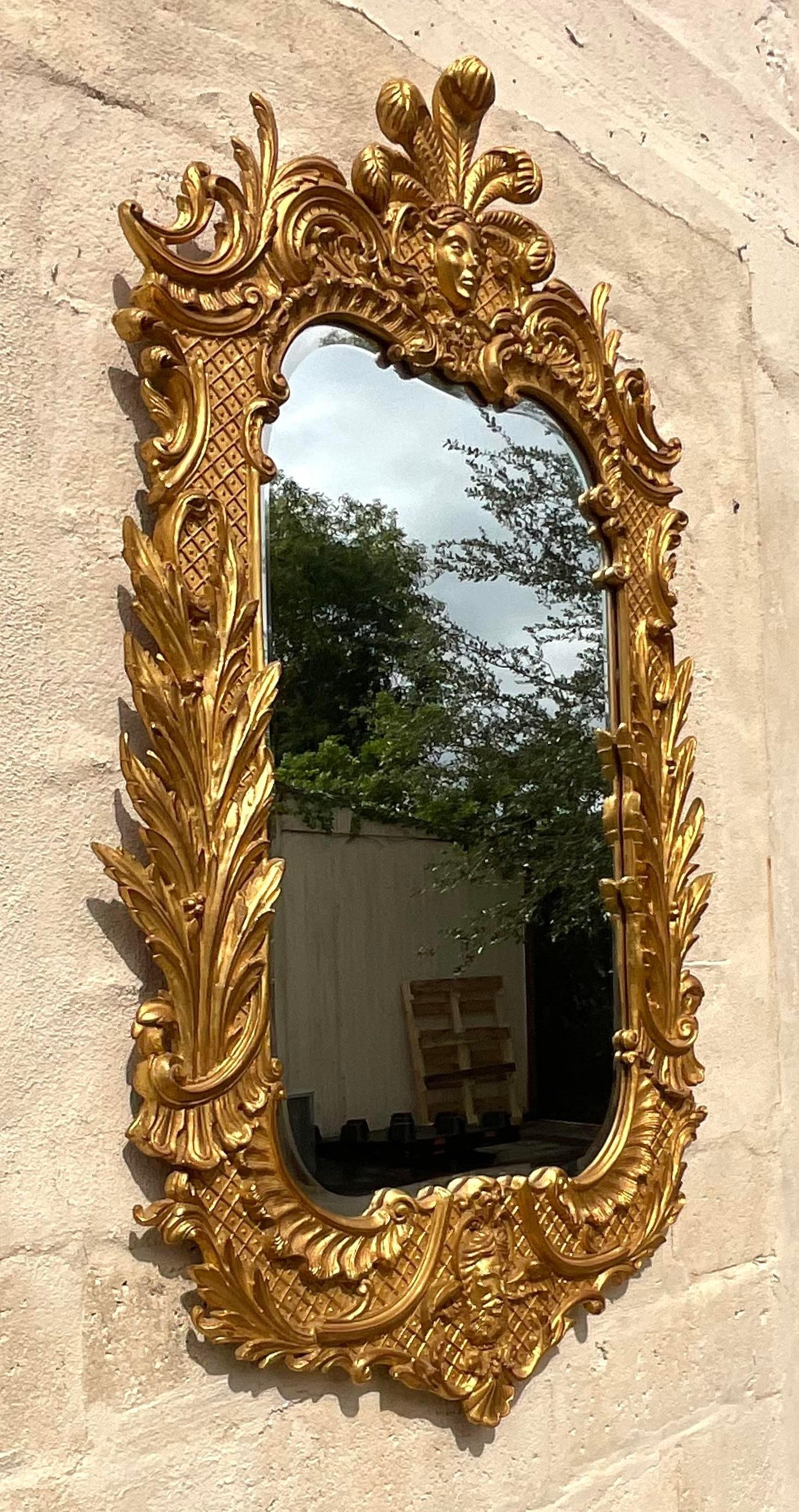 Vintage Regency Gilt Plumed Monarch Mirror After Carvers Guild For Sale 6