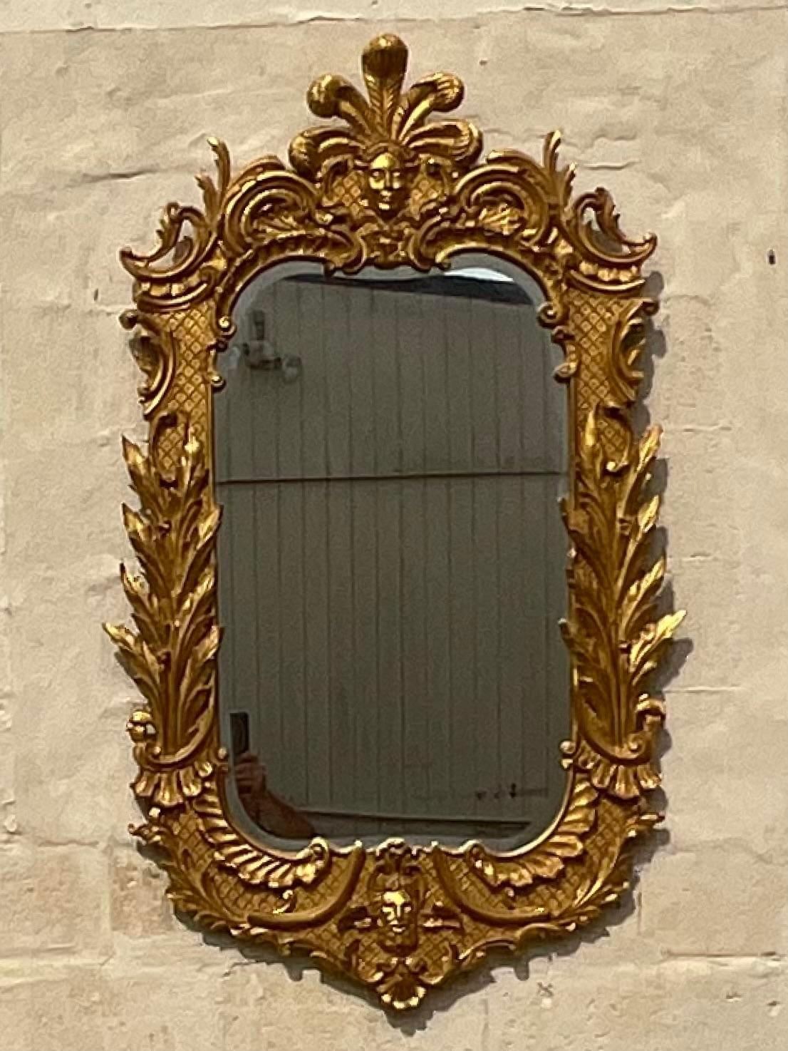 Vintage Regency Gilt Plumed Monarch Mirror After Carvers Guild For Sale 3