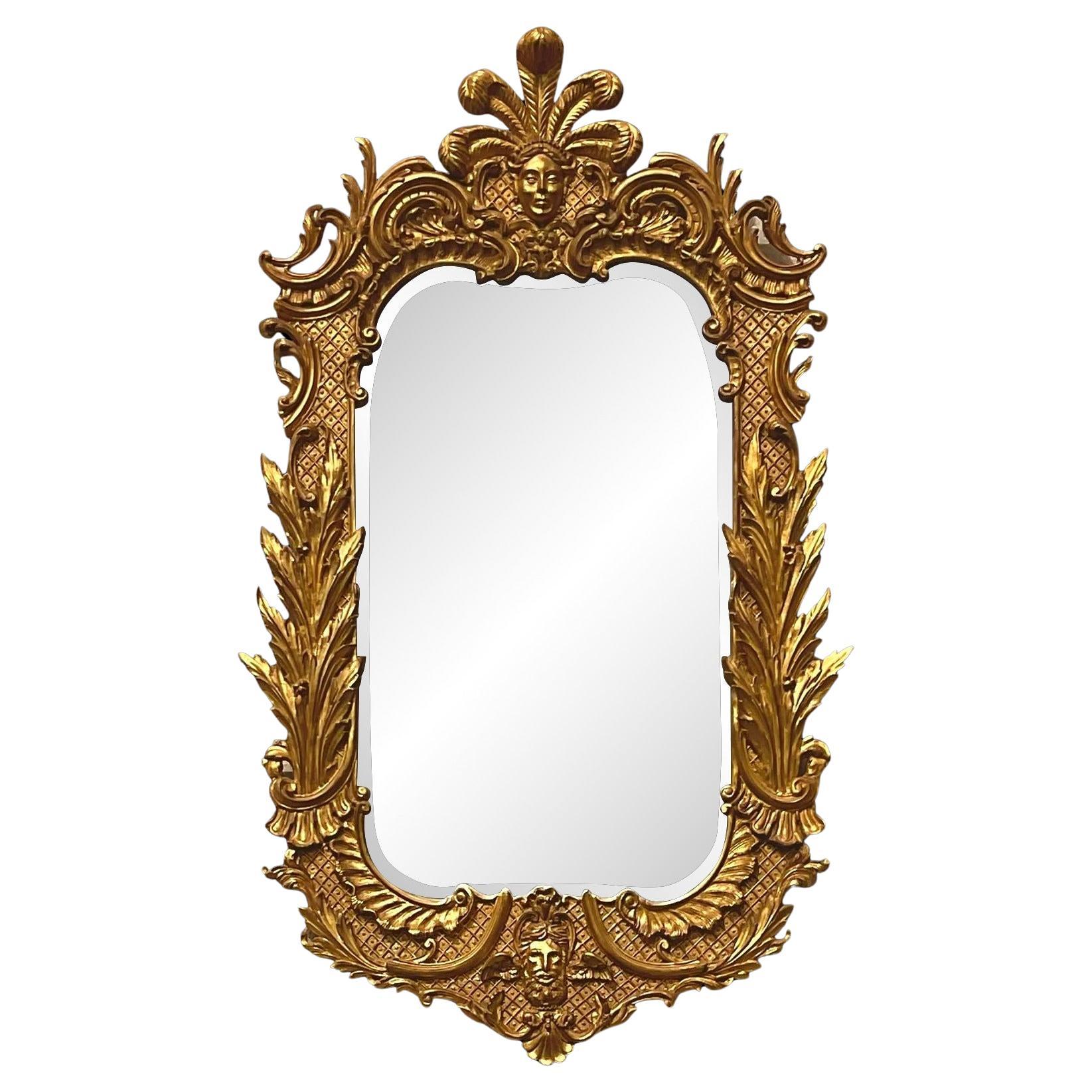 Vintage Regency Gilt Plumed Monarch Mirror After Carvers Guild For Sale