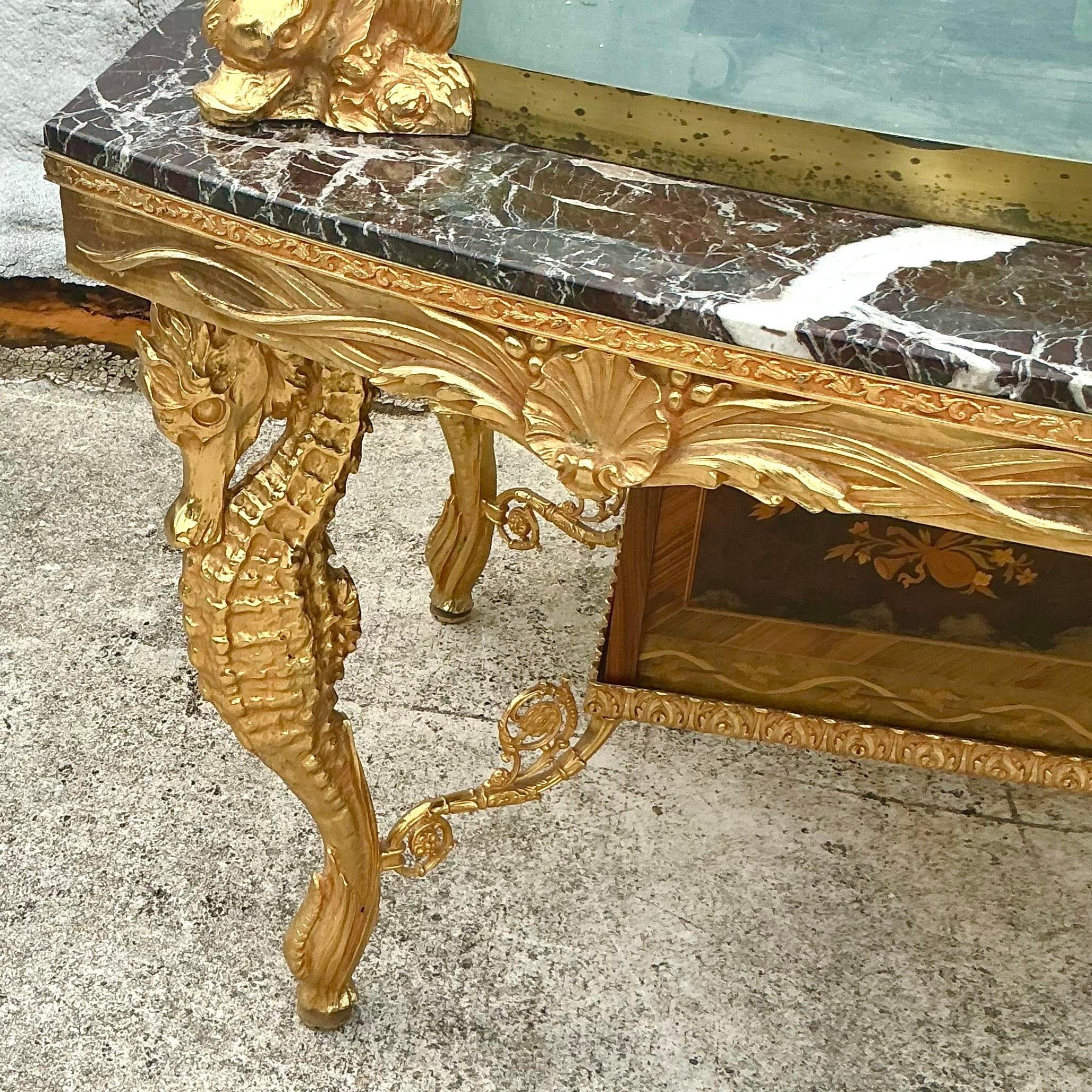 Vintage Regency Vergoldetes Seepferdchen Aquarium im Zustand „Gut“ in west palm beach, FL