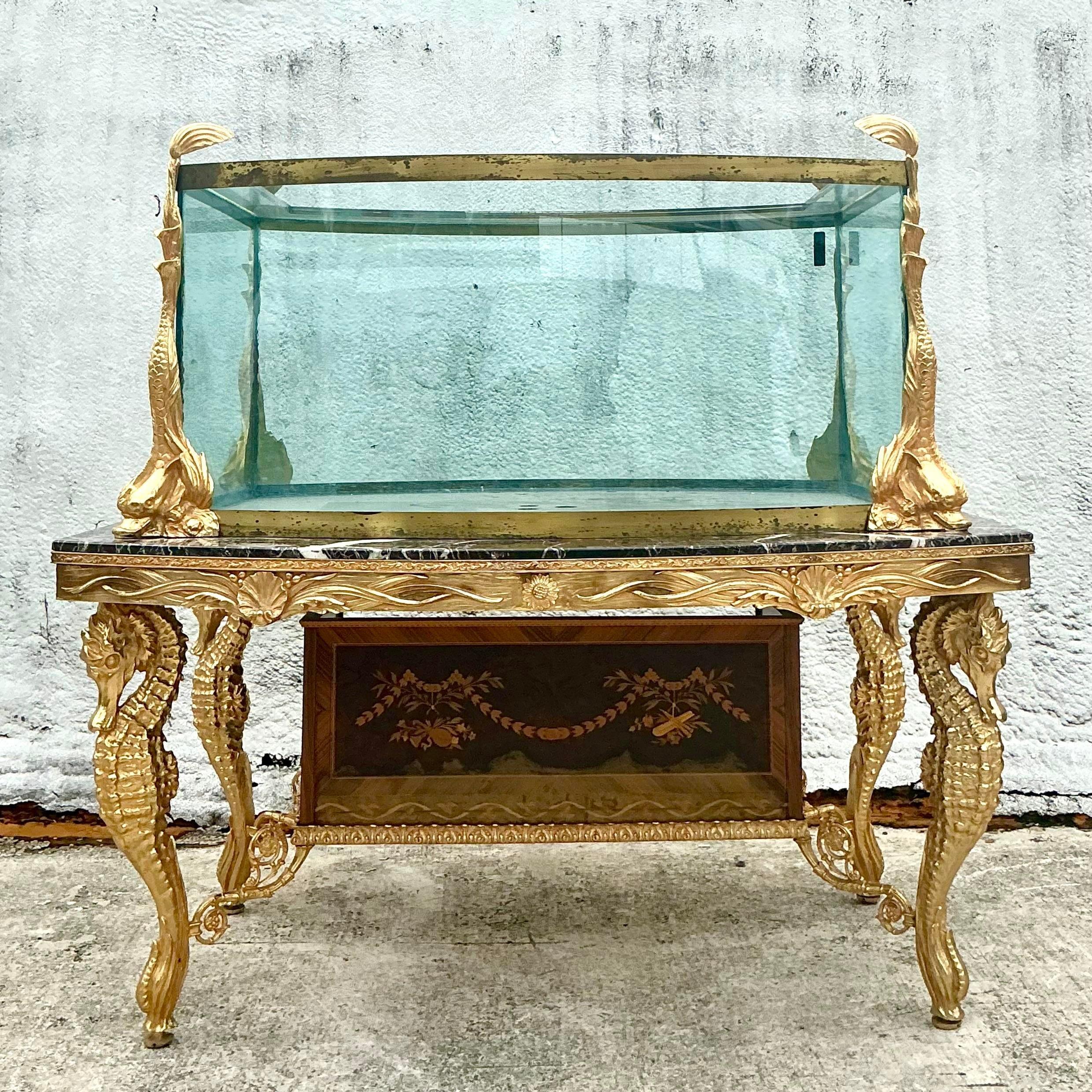 Vintage Regency Vergoldetes Seepferdchen Aquarium (Metall)