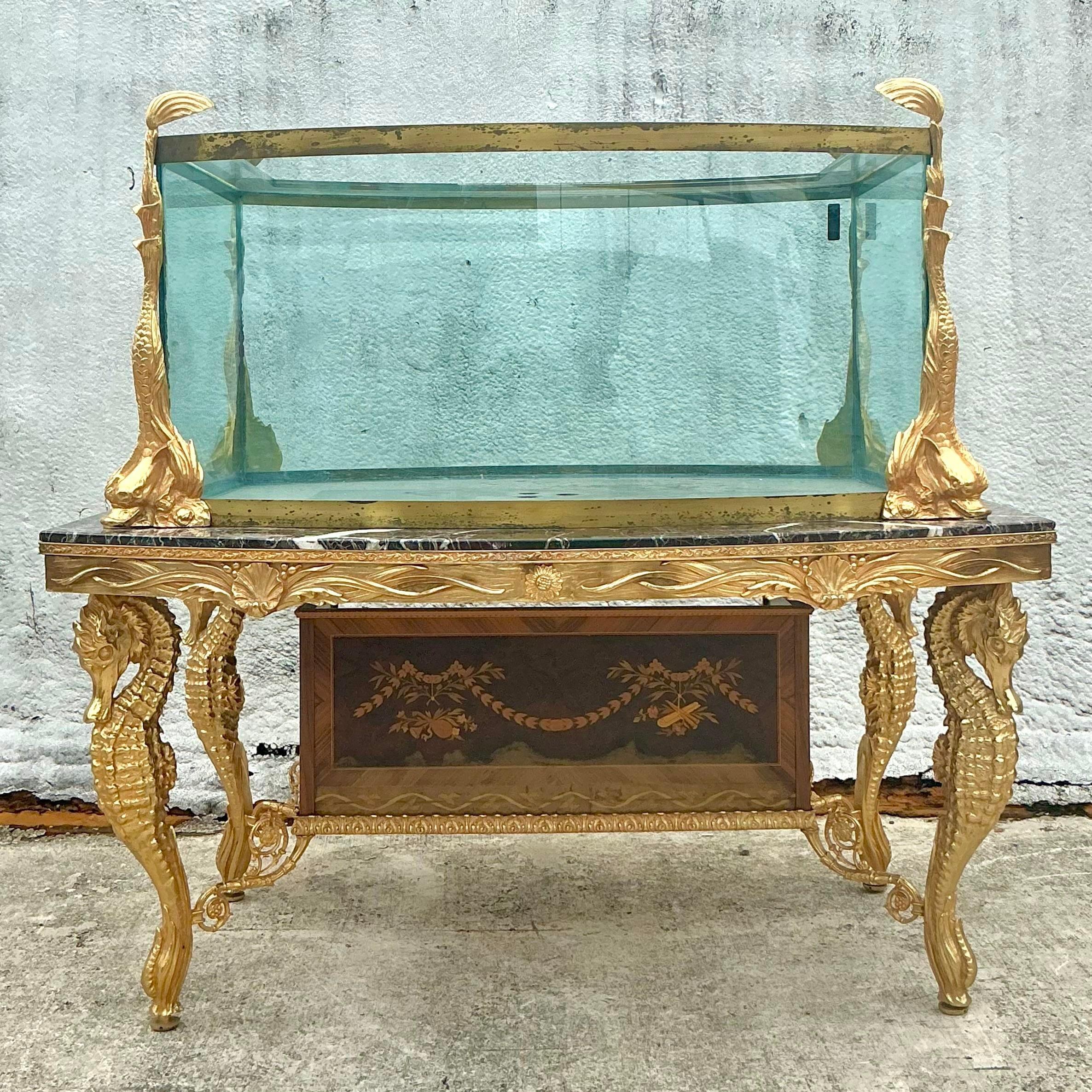 Vintage Regency Vergoldetes Seepferdchen Aquarium 1