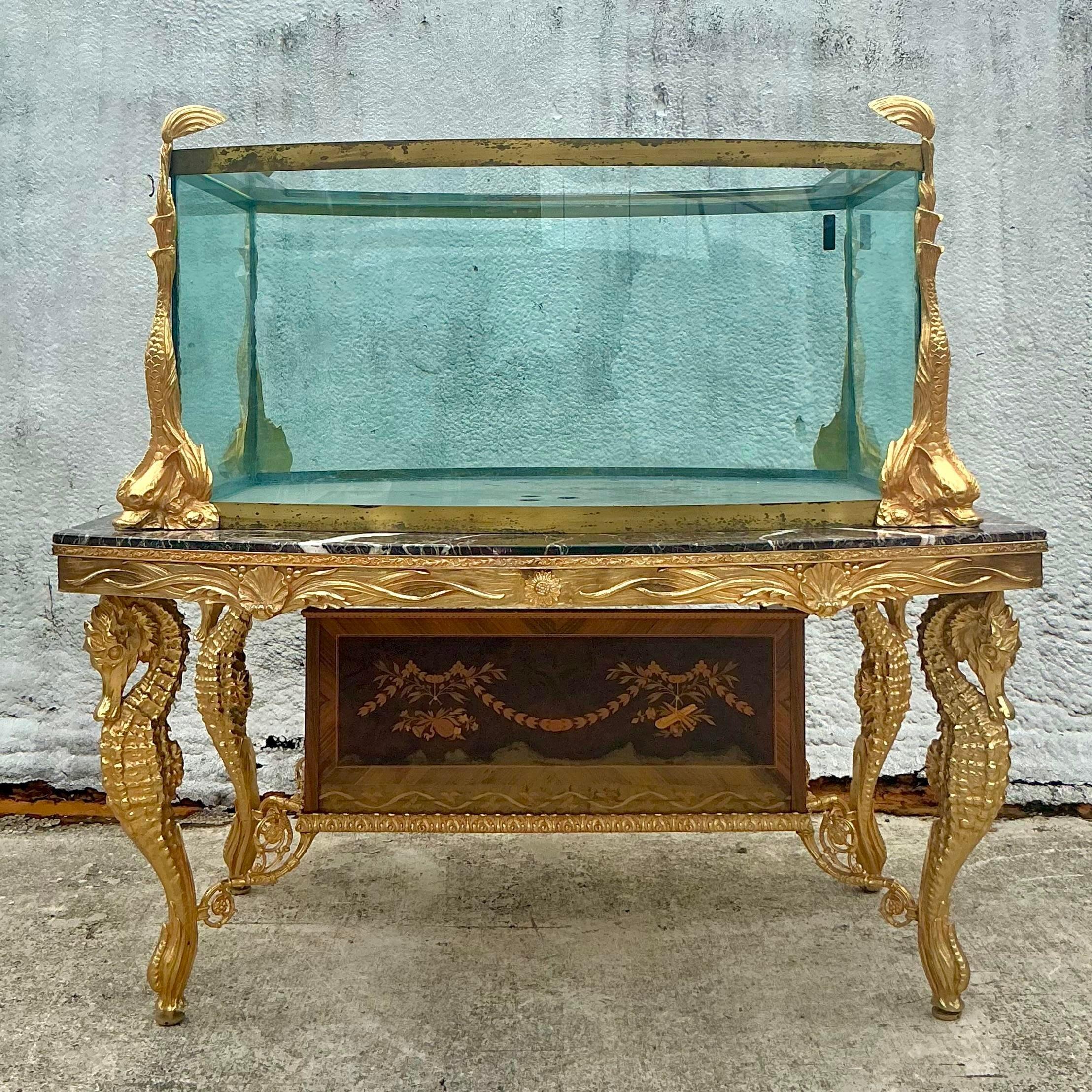 Vintage Regency Vergoldetes Seepferdchen Aquarium 3