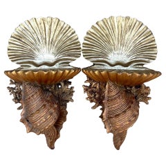 Vintage Regency Gilt Shell Wall Shelf, a Pair