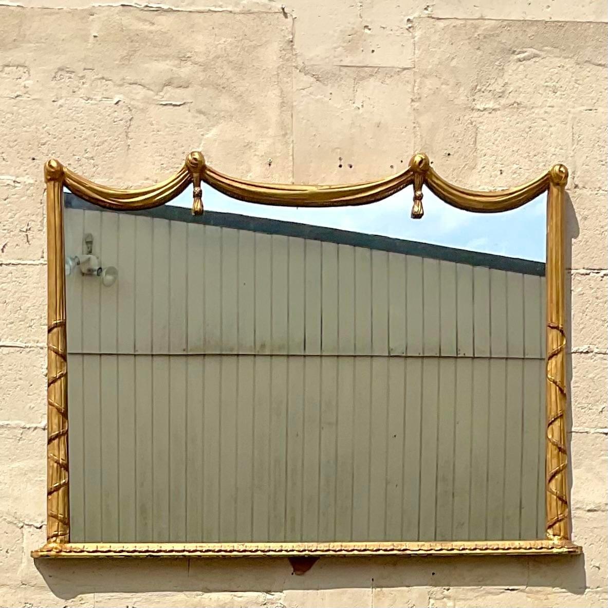 Italian Vintage Regency Gilt Swag Horizontal Mirror For Sale