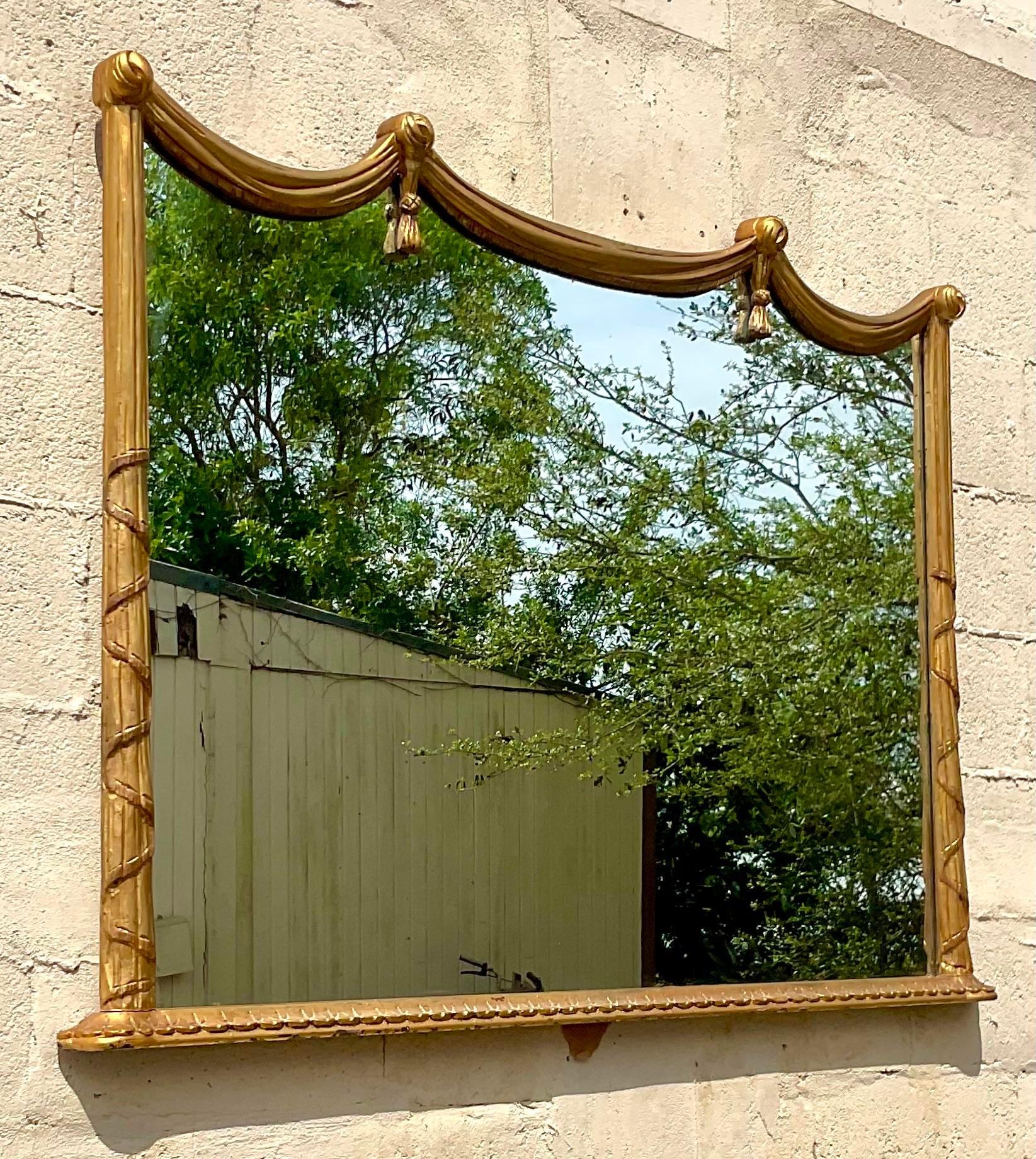 Vintage Regency Gilt Swag Horizontal Mirror In Good Condition For Sale In west palm beach, FL