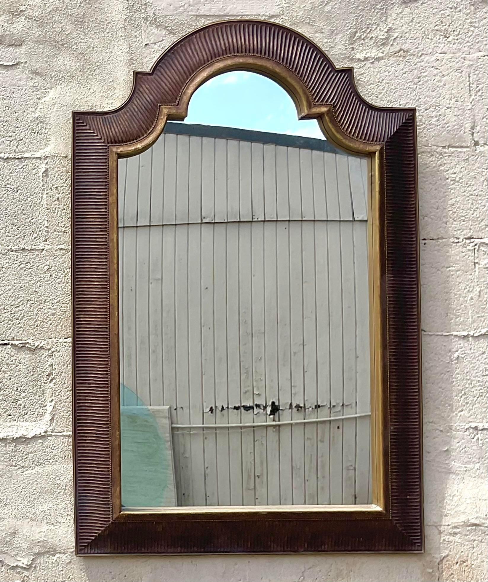 American Vintage Regency Gilt Tipped Arched Mirror For Sale