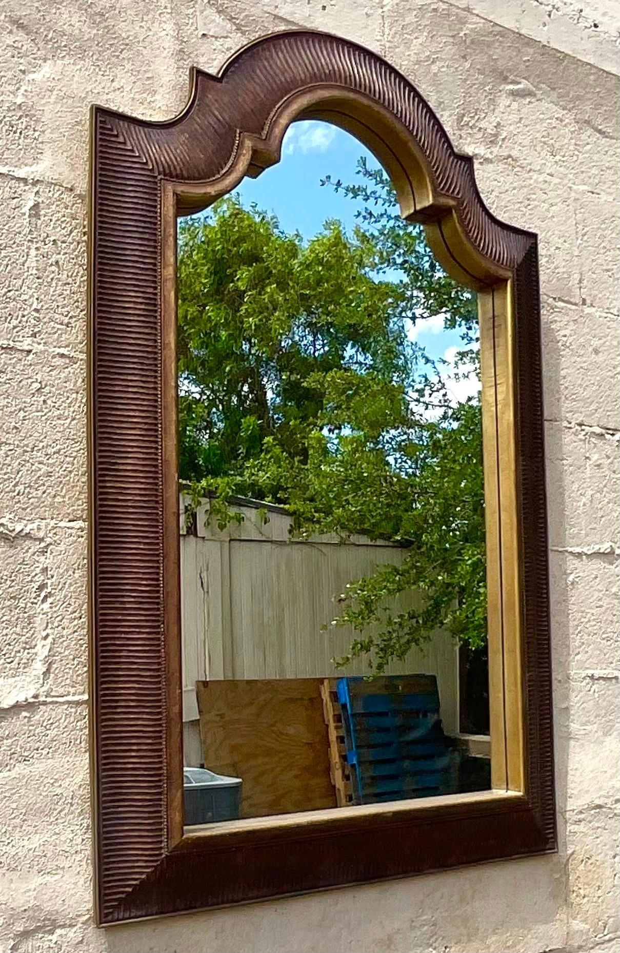 Vintage Regency Gilt Tipped Arched Mirror In Good Condition For Sale In west palm beach, FL