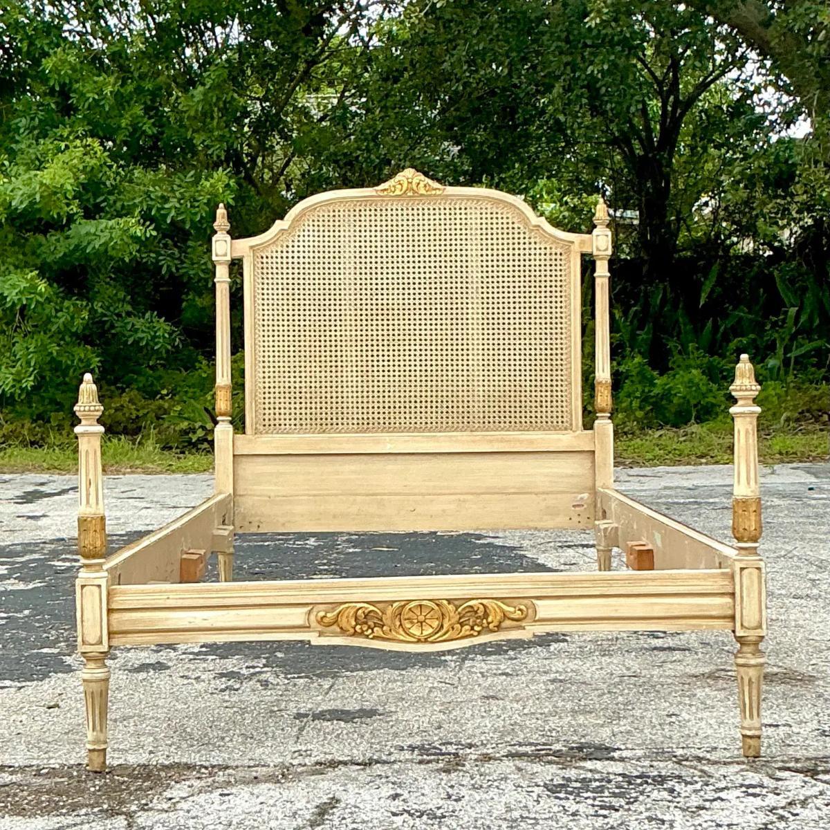 20th Century Vintage Regency Gilt Tipped Cane Twin Bedframe For Sale