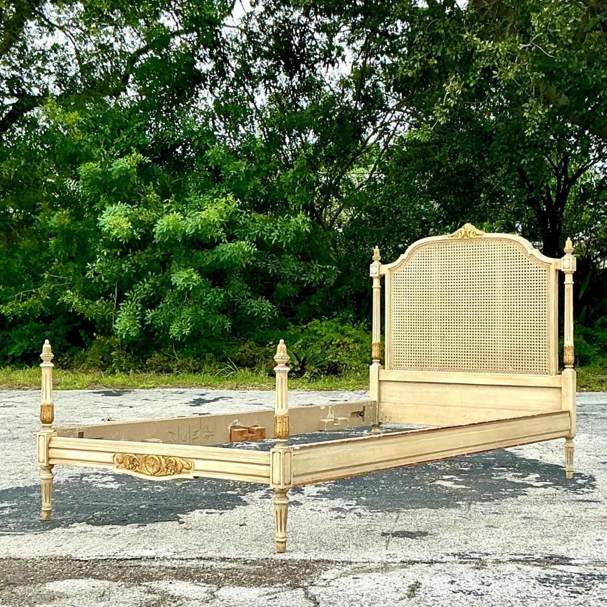Vintage Regency Gilt Tipped Cane Twin Bedframe For Sale 1