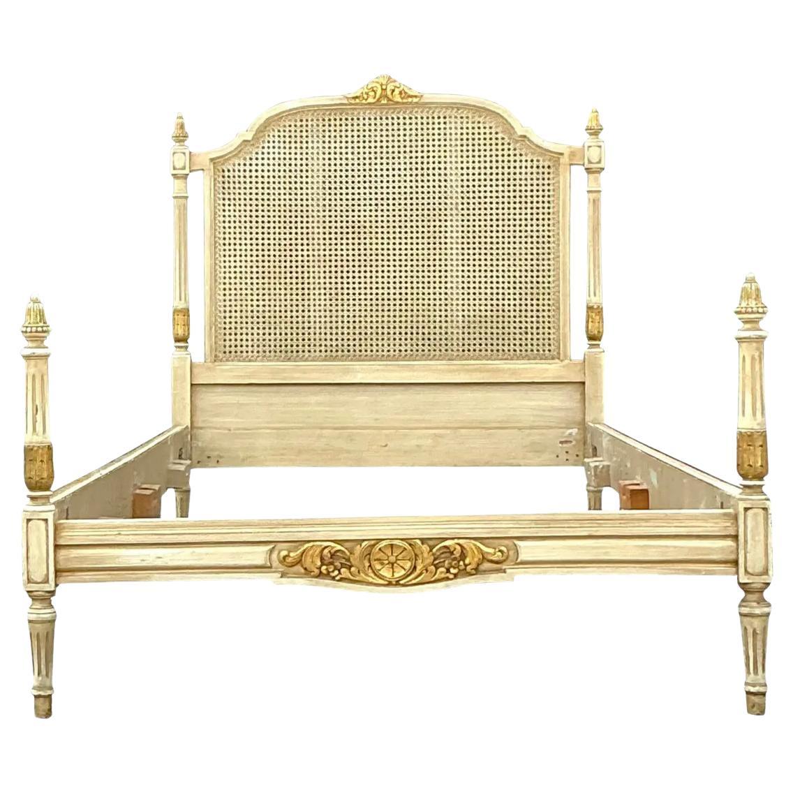 Vintage Regency Vergoldetes Rohrgeflecht Twin Bettgestell
