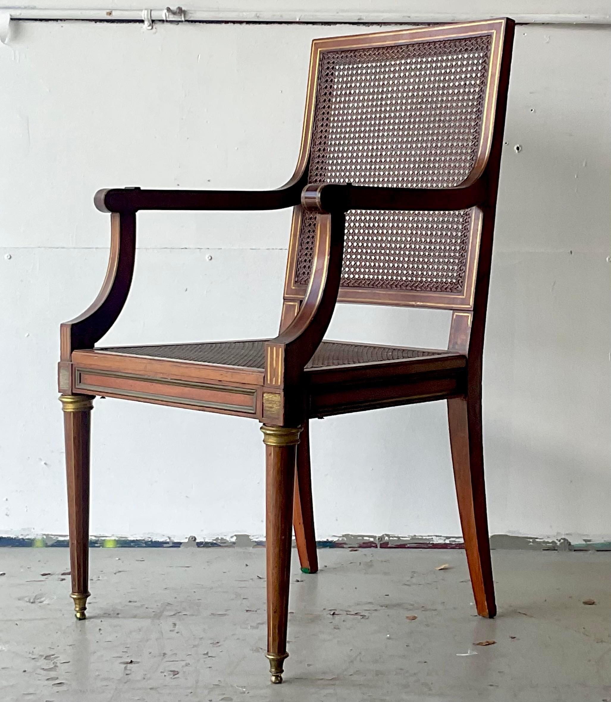 Vintage Regency Gilt Tipped Caned Chair In Good Condition For Sale In west palm beach, FL