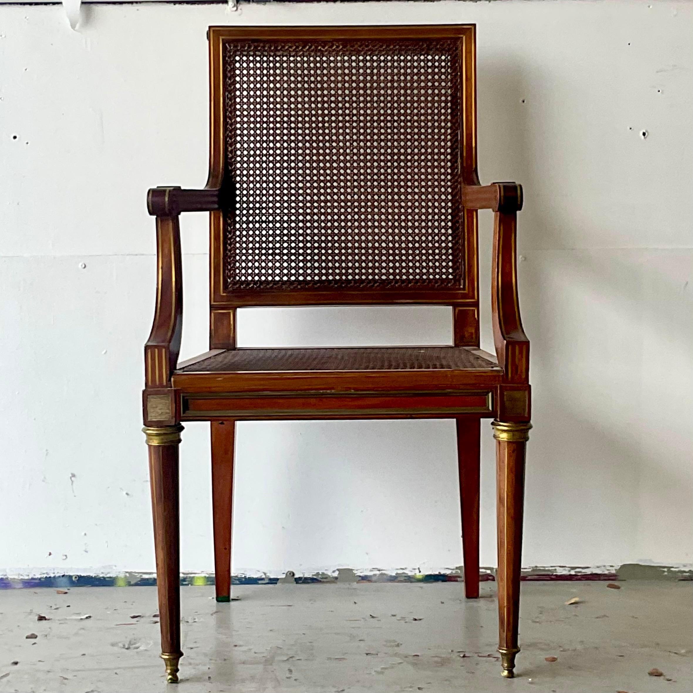 20th Century Vintage Regency Gilt Tipped Caned Chair For Sale