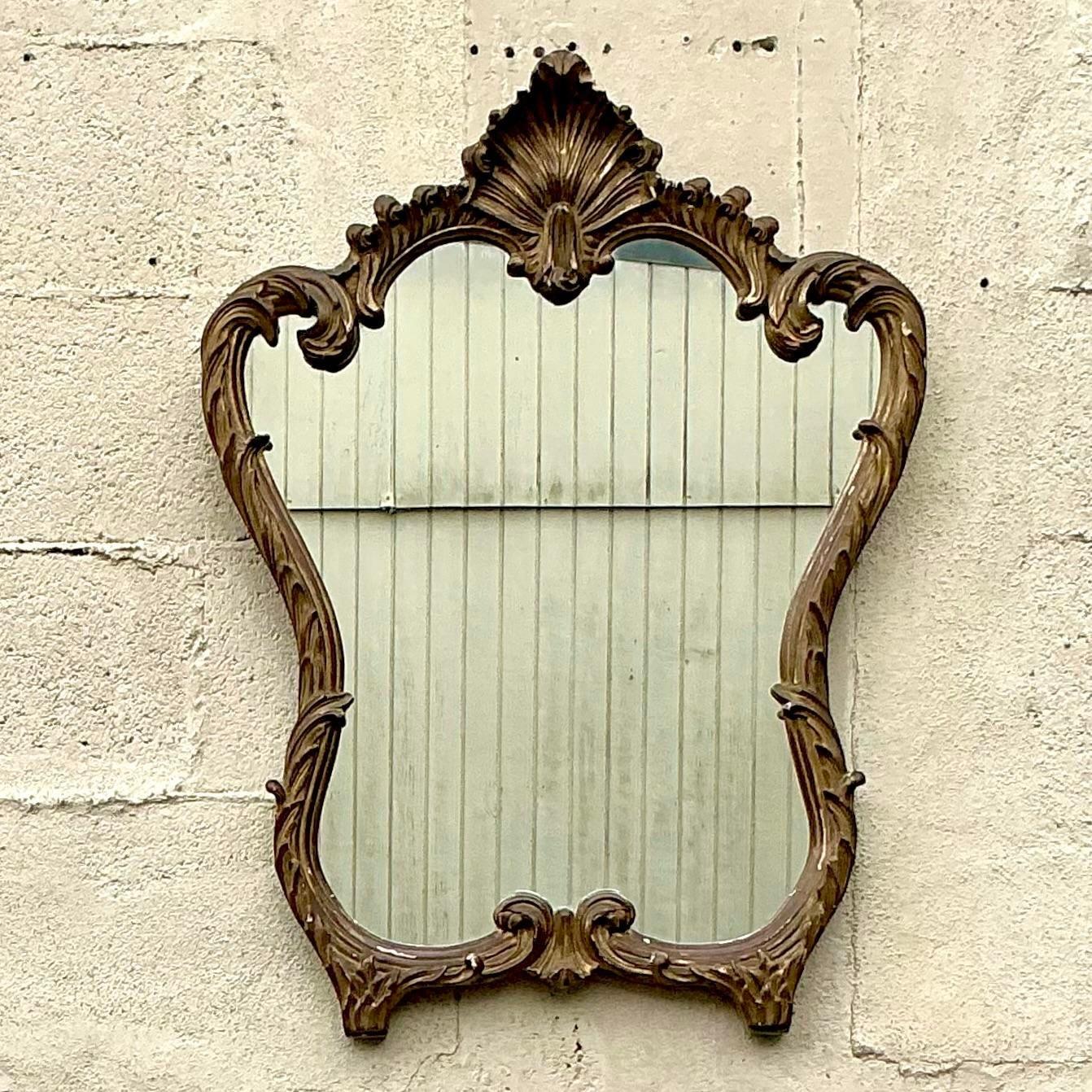 20ième siècle Miroir vintage Regency doré à pointes en vente