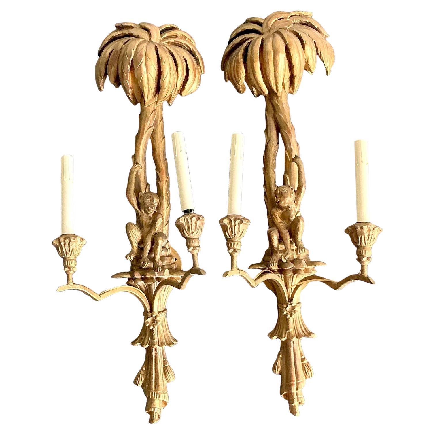 Vintage Regency Vergoldetes Affenlicht Wandleuchter im Angebot