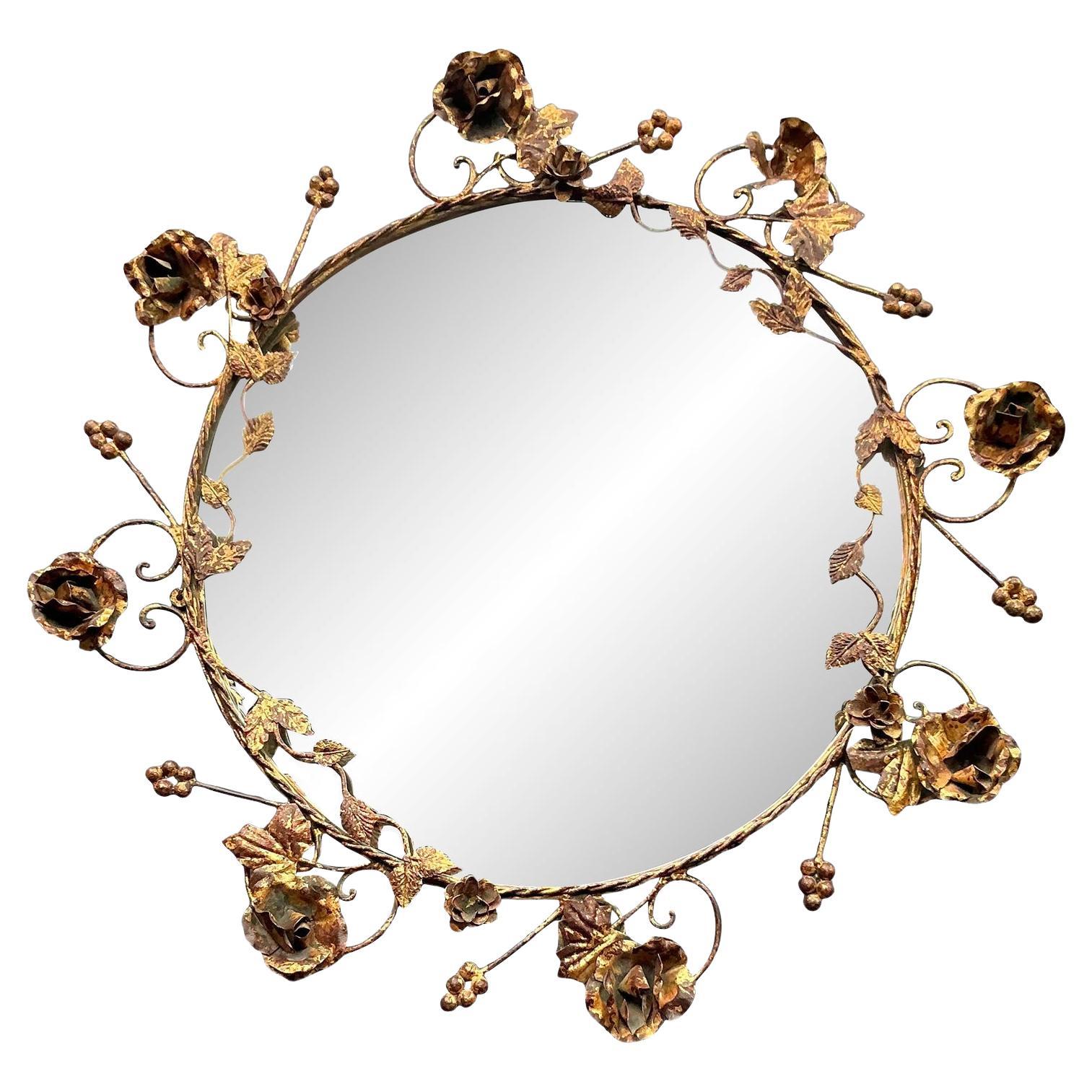 Vintage Regency Gilt Tipped Rose Vine Mirror