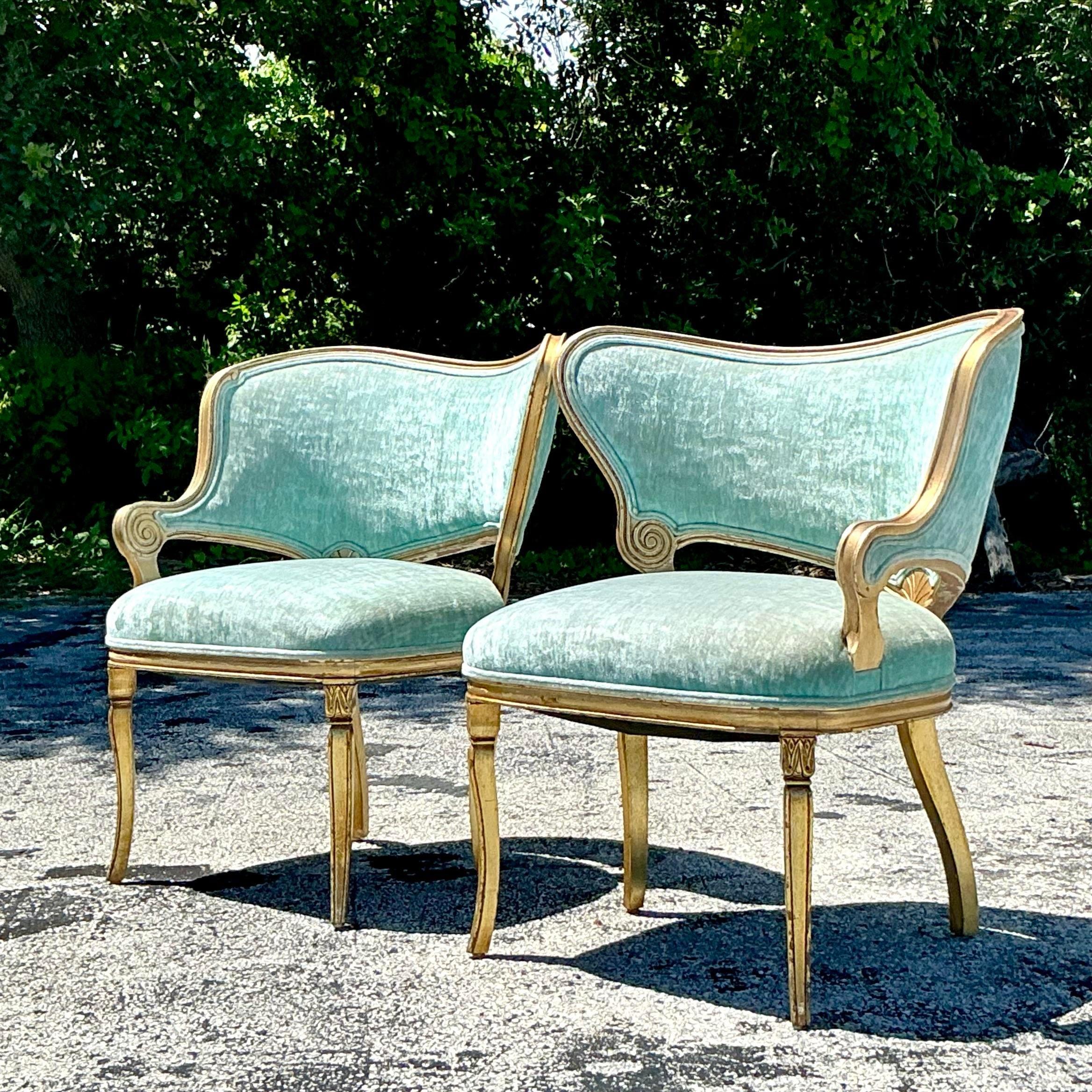 American Vintage Regency Gilt Tipped Scroll Chairs - a Pair For Sale